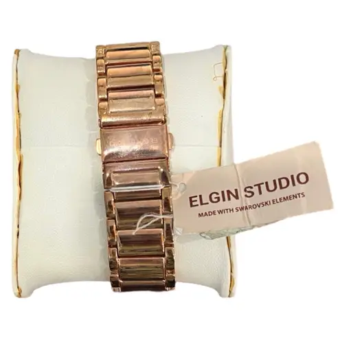 Elgin Studio Rose Gold Fold Over Clasp Analog Swarovski Crystal Watch NEW in Box