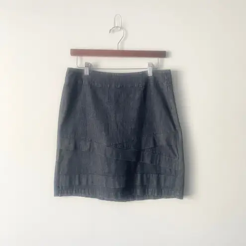 Nic+Zoe Denim Blue Above Knee Skirt Cotton Lightweight Ruffle Front Size 6P