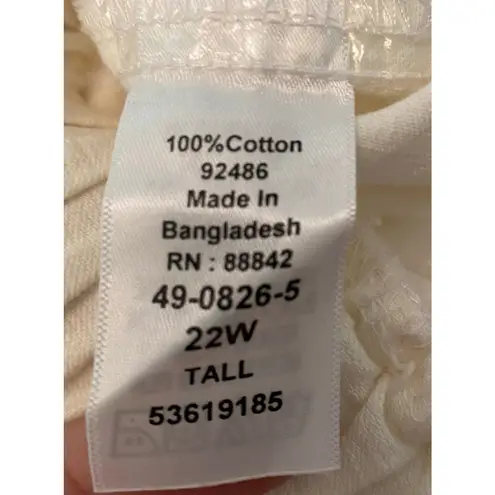 Woman Within 100% Cotton Wide Leg White Pants Drawstring Waist 22W Tall