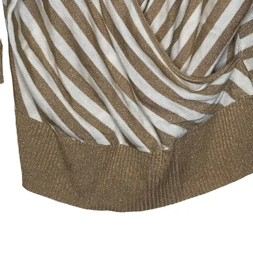 New York & Company Knitted Sweater Shrug Striped 3/4 Sleeve Women Size Large NWT Tan