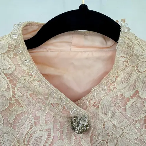 Vintage 80s Pink with Ivory Lace 2 Piece Set Dress & Long Jacket Beaded READ