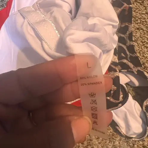 Red Ruffle One Piece Swimsuit Leopard Print Bottom Women's Swimwear L Size L