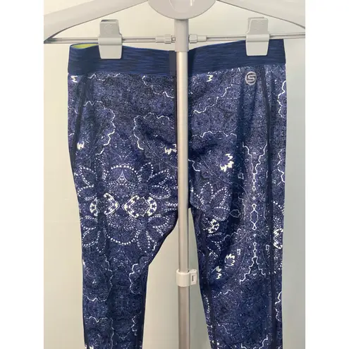 SKINS Women's Medium Blue Paisley Print Athletic Running Leggings Tights