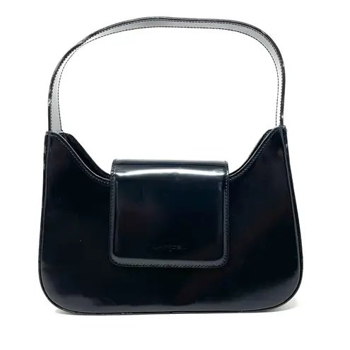 LANCEL Paris high gloss small black leather structured purse, made in Italy