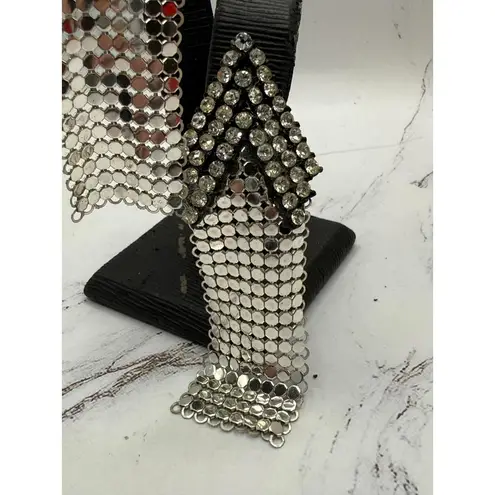 Disco Diva Vintage R. Serbin Runway Rhinestone Mesh Earrings Silver