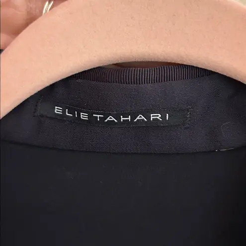 Elie Tahari navy blk Silk Button Down shirt blouse sheer long sleeves M L