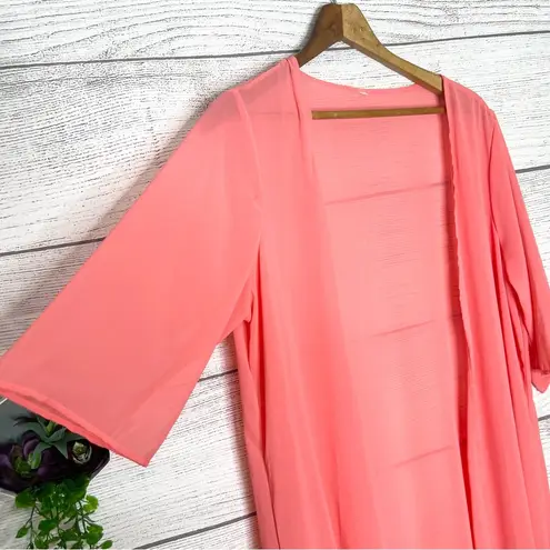 Coral Pink Chiffon Long Duster Kimono Cardigan Size 1XL