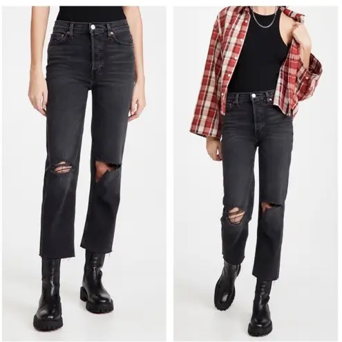 RE/DONE Originals 70s Stove Pipe Straight Jeans Faded Coal With Rips Distressed