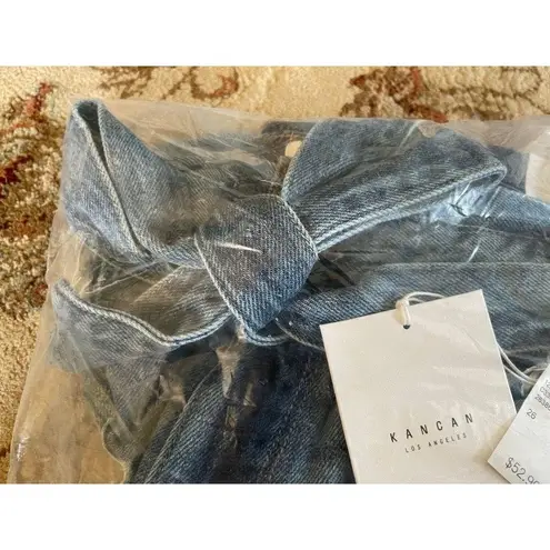 Kancan High Rise Denim Shorts Size 26 Tie Belt Rigid 100% Cotton Medium Wash NWT Blue