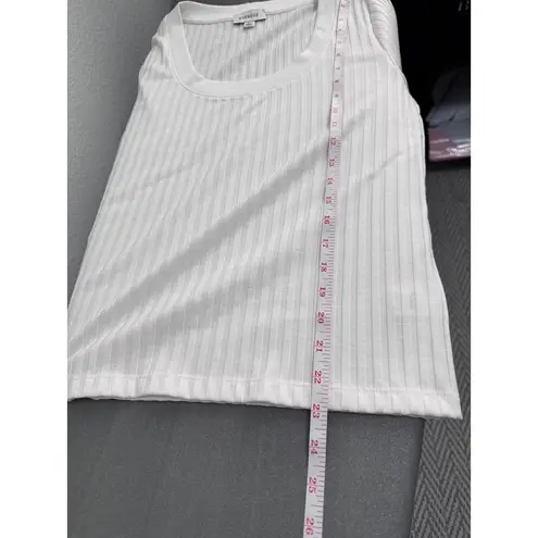 Evereve White Ribbed Square Neckline Half Sleeve Modern Top Size Large