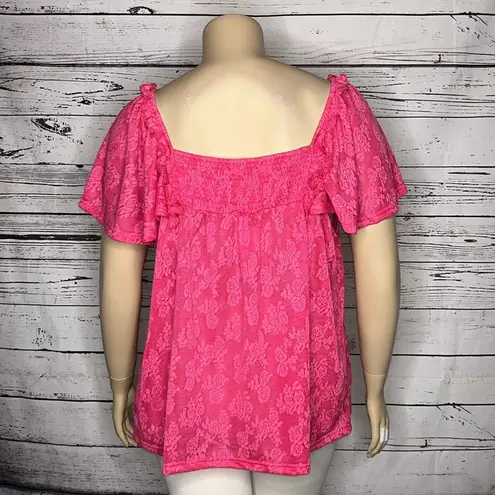 Suzanne Betro Weekend by NWT 3X Floral Lace Sweetheart Neck Ruffle Blouse Top