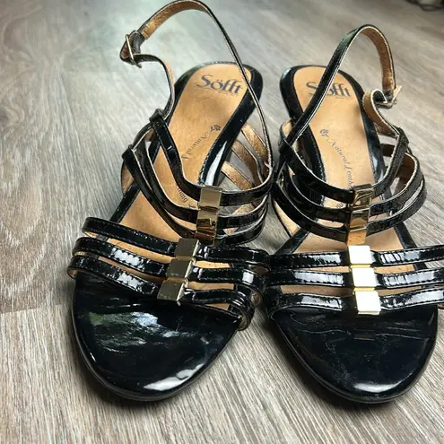 Sofft Black Strappy Leather Wedge Sandals Size 10 Medium