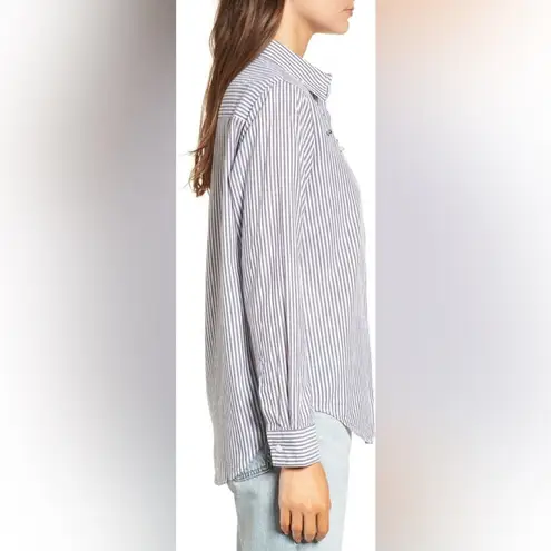 Rails Taylor Florence Striped Cotton Blend Shirt Studded Pearl Embellishment XS