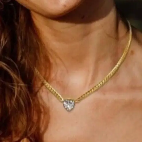 18K Gold Plated snake chain Zircon Heart Necklace Stainless Steel Womens jewelry