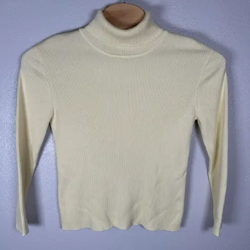 Orvis Womens Size Large Butter Yellow 100% Cotton Ribbed Turtleneck Sweater