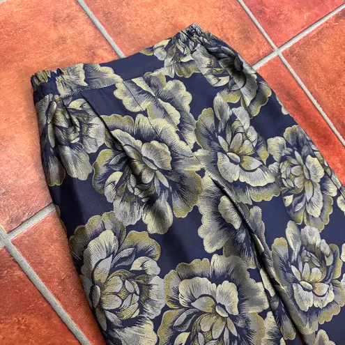 Atelier Camille Paris Navy Gold Stretchy Brocade Pants Size Blue