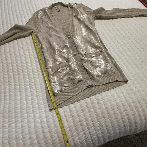 Cache  Sequin Metallic Champagne Beige Cardigan Sweater Long Sleeve Sz M Medium