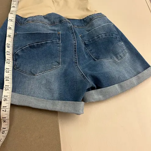 Blue Savvy Maternity Tan and Blue High Waist Denim Shorts