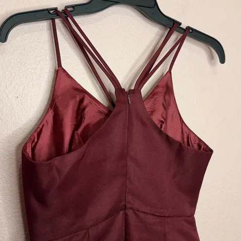 L’atiste by Amy Burgundy Satin Romper Women’s Strappy Ruffle Hem. Size S Red