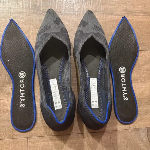 ROTHYS Women Pointed Toe Flats Knit Camo Blue Trim Comfort Shoes W8.5 Rare Work Gray Size 8.5