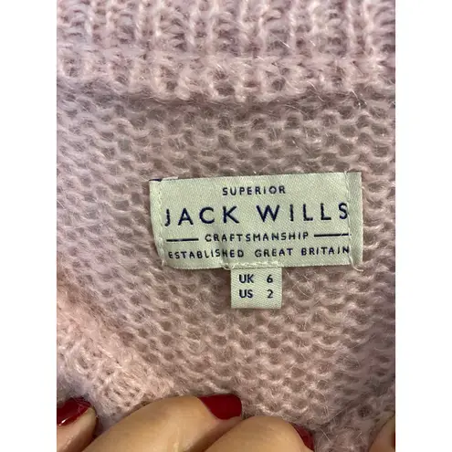 Jack Wills mohair wool blend fuzzy knit sweater crew neck soft pink womens sz 2