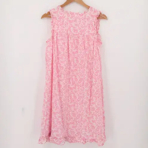 Pink Floral Button Up Sleeveless Nightgown House Dress Cotton Lounge Size M Size M