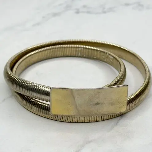 The Bar Vintage Gold Tone Buckle Coil Stretch Cinch Belt Size XS Small S Made in USA