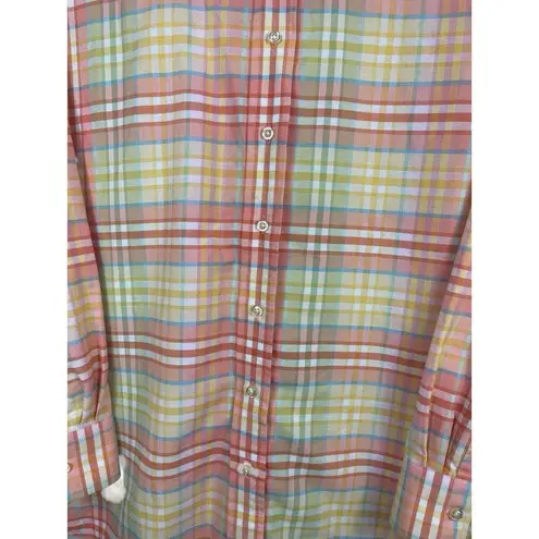 Land’s End Button Up Long Sleeve Spring Colors Orange Yellow Plaid Shirt 2x
