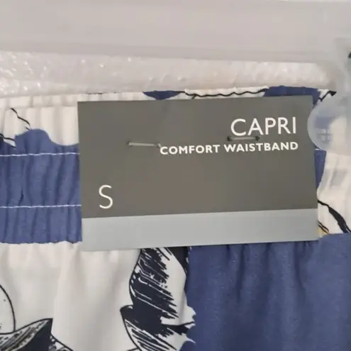 JM Collection Womens Comfort Waistband Capri Wide Leg Pants White Floral Sz S