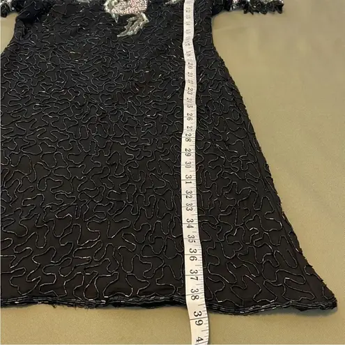 Scala Vintage 100% Silk Fully Beaded Floral Midi Dress Formal Cocktail Large - Image 16