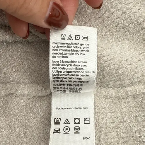 Barefoot Dreams CozyChic Ultra Lite Ribbed Cuff Hoodie Taupe Medium $168 MSRP