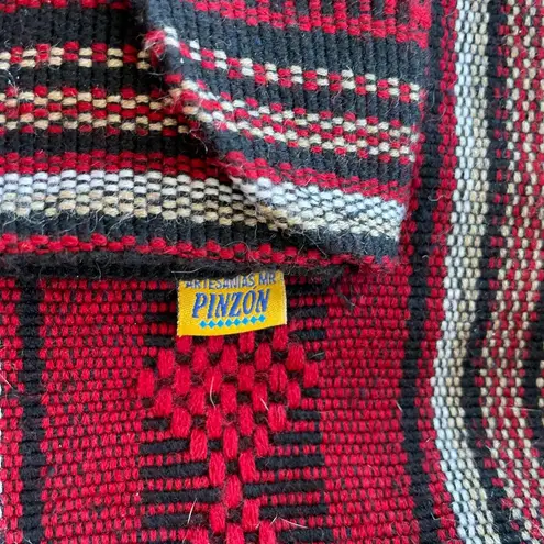 Vintage Artesian Black Red Wool Blend Tribal Boho Woven Backpack with Drawstring