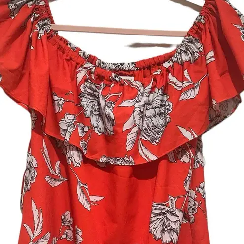 Yumi Kim RED CARNATION MARQUEE RUFFLE OFF SHOULDER TUNIC DRESS L