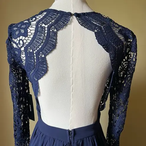 Lulus  Awaken My Love Navy Blue Long Sleeve Lace Maxi Dress‎ NEW Women's XS