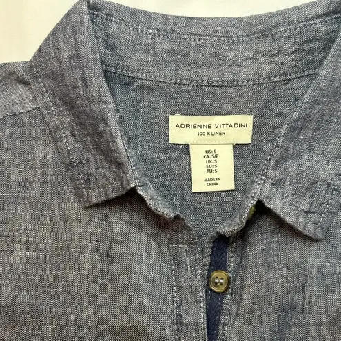 Adrienne Vittadini Chambray Linen Button-Down Sleeveless Dress - Blue - S