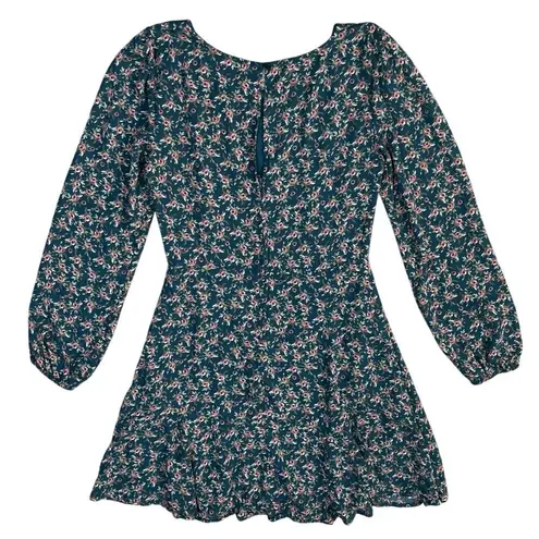 New Mi Amie Mini Dress Teal Floral Long Sleeve Green Pink Size XS Extra Small