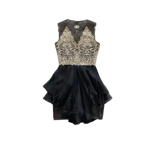 NWT Marchesa Notte Embroidered Dress Gold Black Ethereal Fairy Party Cocktail 4