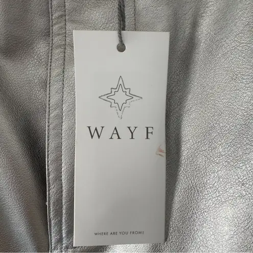 WAYF Silver Metallic Pants straight leg futuristic zip button pockets belt loops
