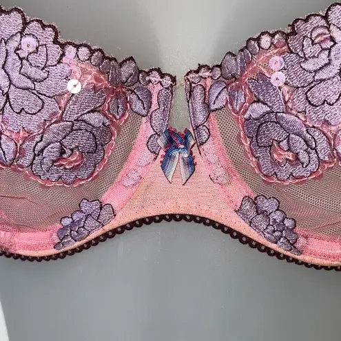Victoria's Secret 90s Victoria’s Secret Angels Sequin Floral Embroidered Mesh Bra Pink Purple 34C - Image 9
