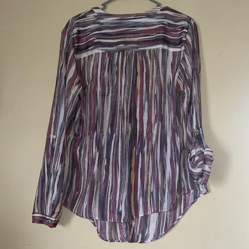 Hope & Harlow Women’s Rayon/Poly Long Sleeve Roll Up Button Arms Sz Large