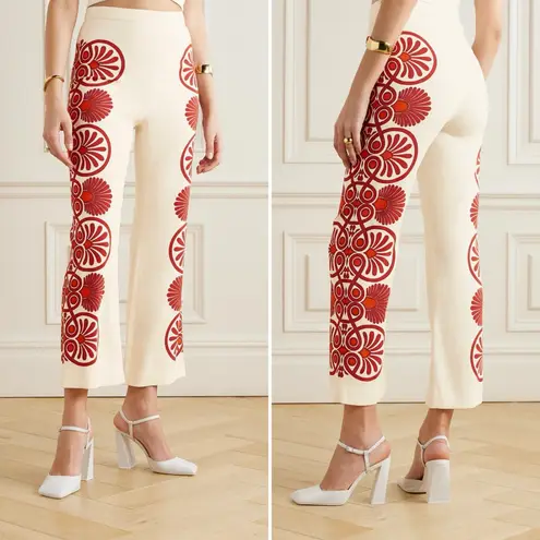 La DoubleJ Medallion Placée Stretch Pants Cream Envers Satin Sz L NWT Red Size L