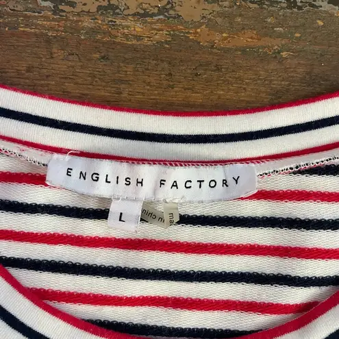 English Factory Striped Smocked Flutter Sleeves Red, White, & Blue - Sz L 💚🎀