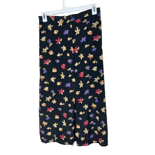 Sophisticates By Jonathan Martin Black Floral Print Silk Vintage Maxi Skirt S