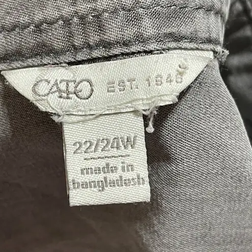 Cato  Gray Chambray Button Front Top Shirt Size 22/24 Long Sleeve Tencel