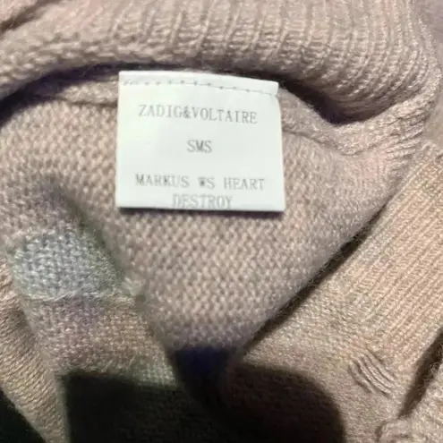 Zadig & Voltaire NWT Markus Heart Destroyed Cashmere Sweater Pink M