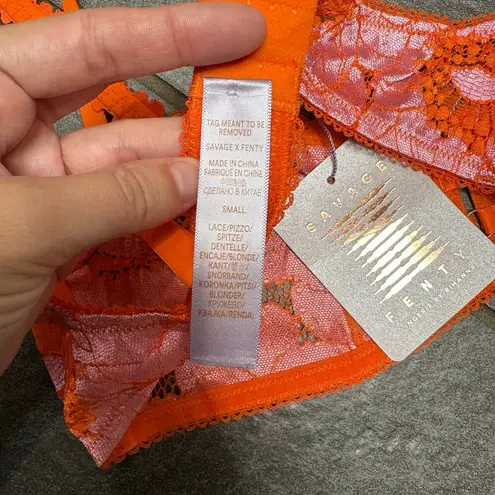 Savage X Fenty Perfect Poppies Lace Bralette Small Pink Orange Romantic Delicate