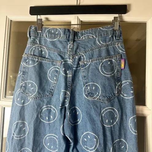 H&M x SMILEY Wide Leg Denim Jeans with Smiley Faces Size 2 Blue