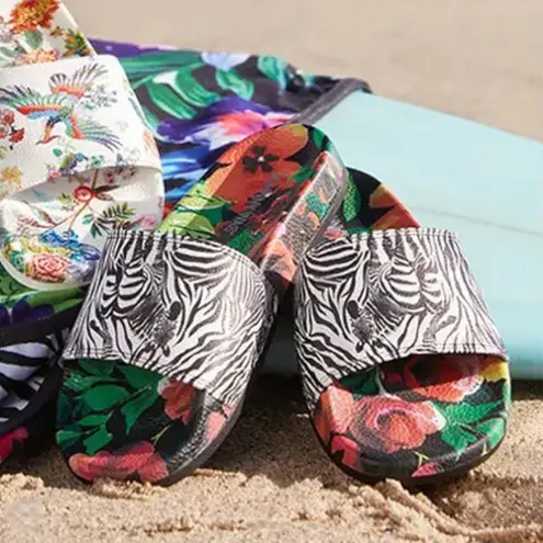 Johnny Was | Size 10 | Zebra and Floral Print Tropical Beach Pool Slides Sandals