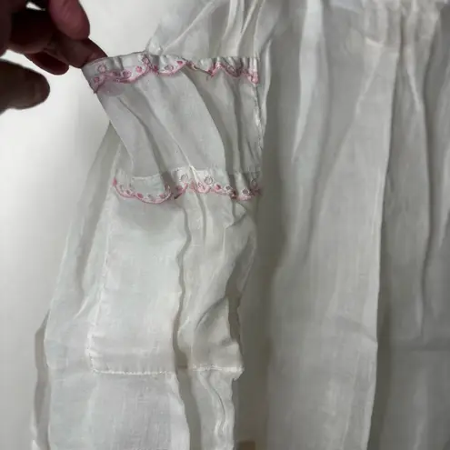 Handmade VINTAGE SHEER WHITE COTTON APRON~POCKET~PINK EYELET TRIM~MARGE OF HOLLYWOOD
