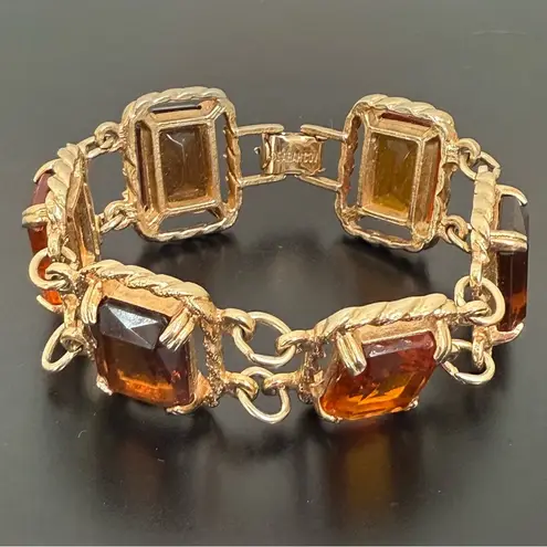 Vintage SARAH COVENTRY Wild Honey Amber Glass 7” Link Bracelet 44g. Gold